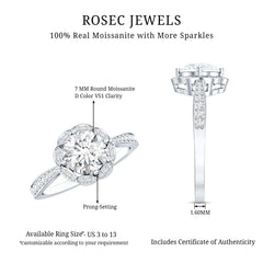 Certified Moissanite Designer Engagement Ring with Scalloped Halo