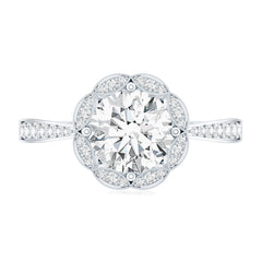 Certified Moissanite Designer Engagement Ring with Scalloped Halo
