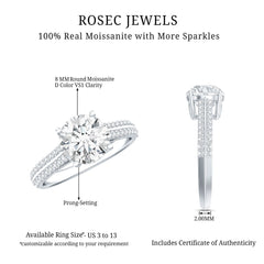 Womens 2 Carat Moissanite Engagement Ring with Side Stones