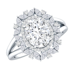 Certified 2 Carat Oval Moissanite Double Halo Engagement Ring