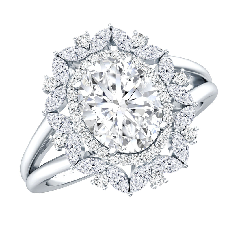 Certified 2 Carat Oval Moissanite Double Halo Engagement Ring
