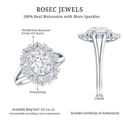 Certified 2 Carat Oval Moissanite Double Halo Engagement Ring