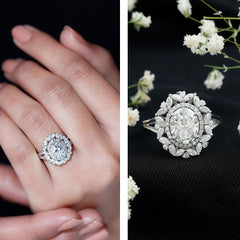 Certified 2 Carat Oval Moissanite Double Halo Engagement Ring