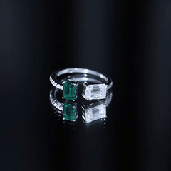 Certified Moissanite and Lab Grown Emerald Toi Et Moi Engagement Ring