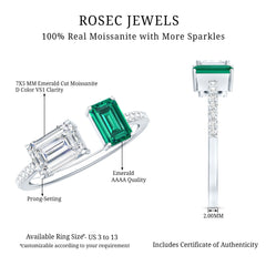 Certified Moissanite and Lab Grown Emerald Toi Et Moi Engagement Ring