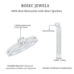 Round Cut Moissanite Engagement Ring with Eternity Band
