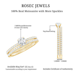 Round Cut Moissanite Engagement Ring with Eternity Band
