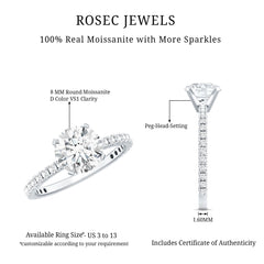 Certified 8 MM Moissanite Solitaire Engagement Ring