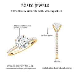Certified 8 MM Moissanite Solitaire Engagement Ring