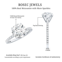Certified Round Moissanite 4 CT Engagement Ring with Side Stones
