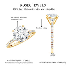 Certified Round Moissanite 4 CT Engagement Ring with Side Stones