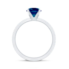 7mm Round London Blue Topaz Solitaire Ring with Diamond Side Stones