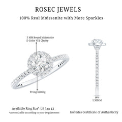 1.25 CT Moissanite Classic Halo Engagement Ring