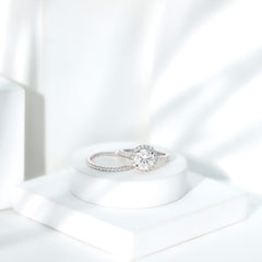 8 MM Round Shape Moissanite Halo Wedding Ring Set
