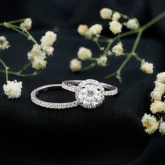 8 MM Round Shape Moissanite Halo Wedding Ring Set