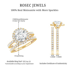 8 MM Round Shape Moissanite Halo Wedding Ring Set