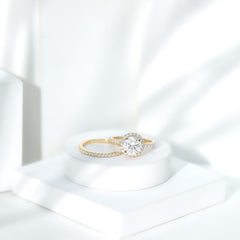 8 MM Round Shape Moissanite Halo Wedding Ring Set
