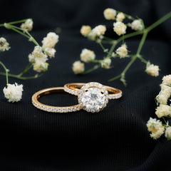8 MM Round Shape Moissanite Halo Wedding Ring Set