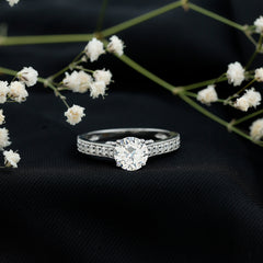 Certified 8 MM Moissanite Solitaire Engagement Ring With Side Stones