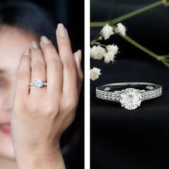 Certified 8 MM Moissanite Solitaire Engagement Ring With Side Stones
