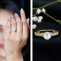 Certified 8 MM Moissanite Solitaire Engagement Ring With Side Stones