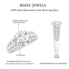 Round Brilliant Cut Moissanite Side Stone Engagement Ring