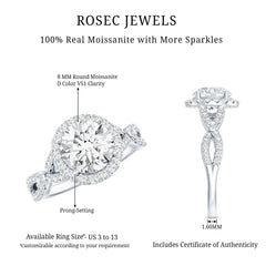 Certified 2 CT Moissanite Criss Cross Engagement Ring with Halo