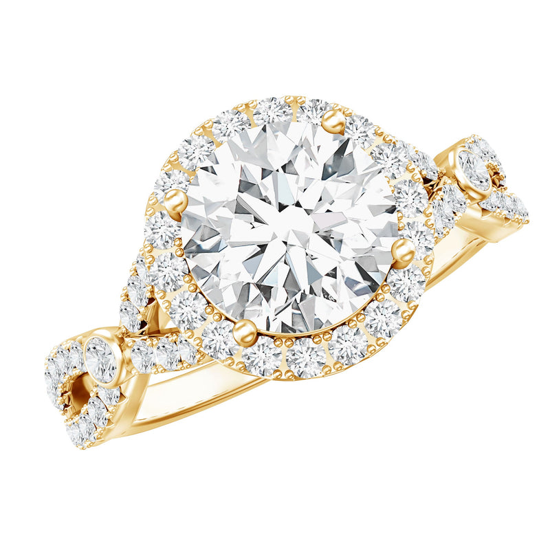 Certified 2 CT Moissanite Criss Cross Engagement Ring with Halo