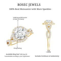 Certified 2 CT Moissanite Criss Cross Engagement Ring with Halo