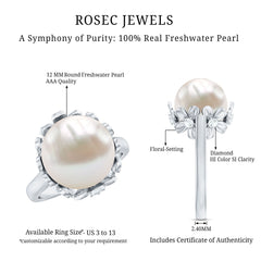 Floral Set Freshwater Pearl Solitaire Ring with Diamond Accent