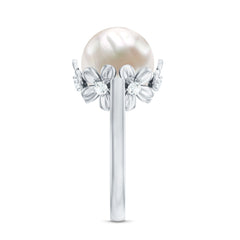 Floral Set Freshwater Pearl Solitaire Ring with Diamond Accent