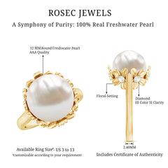 Floral Set Freshwater Pearl Solitaire Ring with Diamond Accent