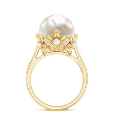 Floral Set Freshwater Pearl Solitaire Ring with Diamond Accent