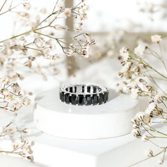 Emerald Cut Black Spinel Eternity Band
