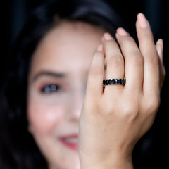 Emerald Cut Black Spinel Eternity Band