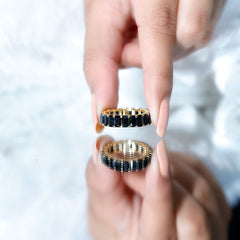 Emerald Cut Black Spinel Eternity Band