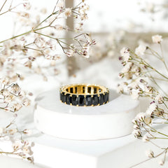 Emerald Cut Black Spinel Eternity Band