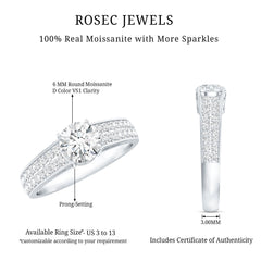 Round Moissanite Engagement Ring with Side Stones