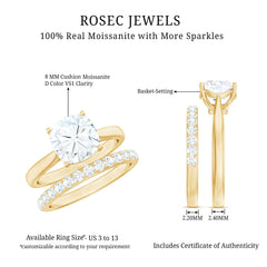 Cushion Cut Moissanite Solitaire Bridal Set with Certificate
