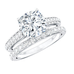 3 CT Cushion Cut Moissanite Solitaire Engagement Ring with Wedding Band
