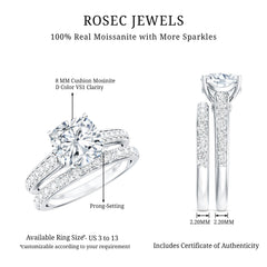 3 CT Cushion Cut Moissanite Solitaire Engagement Ring with Wedding Band