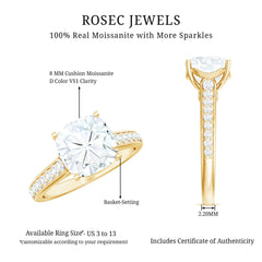 8 MM Cushion Moissanite Cathedral Engagement Ring