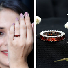 Certified Natural Baguette Garnet Eternity Band Ring