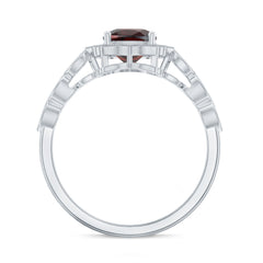 Vintage Looking 8mm Garnet Cushion Cut Engagement Ring with Diamond