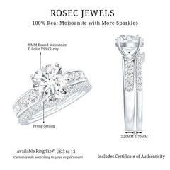 Certified 8 MM Moissanite Engagement Ring with Wedding Band