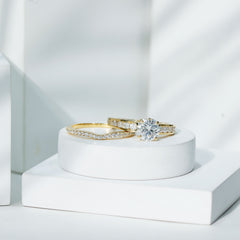 Certified 8 MM Moissanite Engagement Ring with Wedding Band