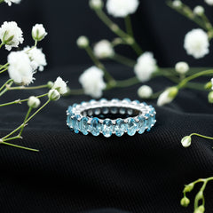 Oval Cut Aquamarine Eternity Wedding Band