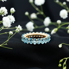 Oval Cut Aquamarine Eternity Wedding Band