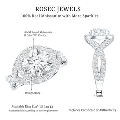 Round Moissanite Crossover Engagement Ring for Women