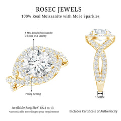 Round Moissanite Crossover Engagement Ring for Women